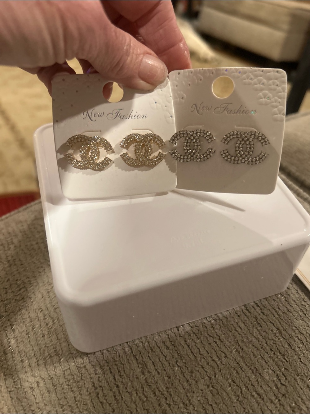 Sparkling Interlocking Stud Earrings - Gold and Silver, 2 pairs - Picture 6 of 7